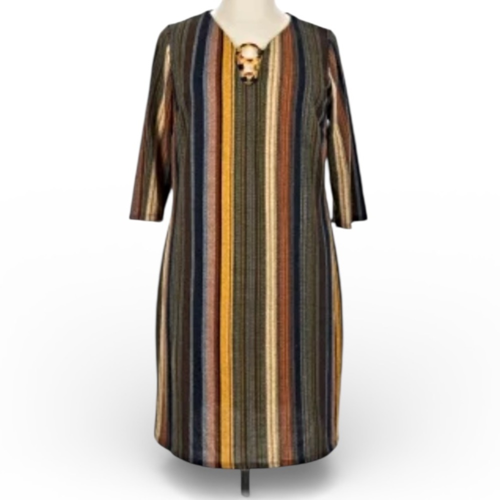 NWOT Tacera boho earth tone Striped Dress 3X